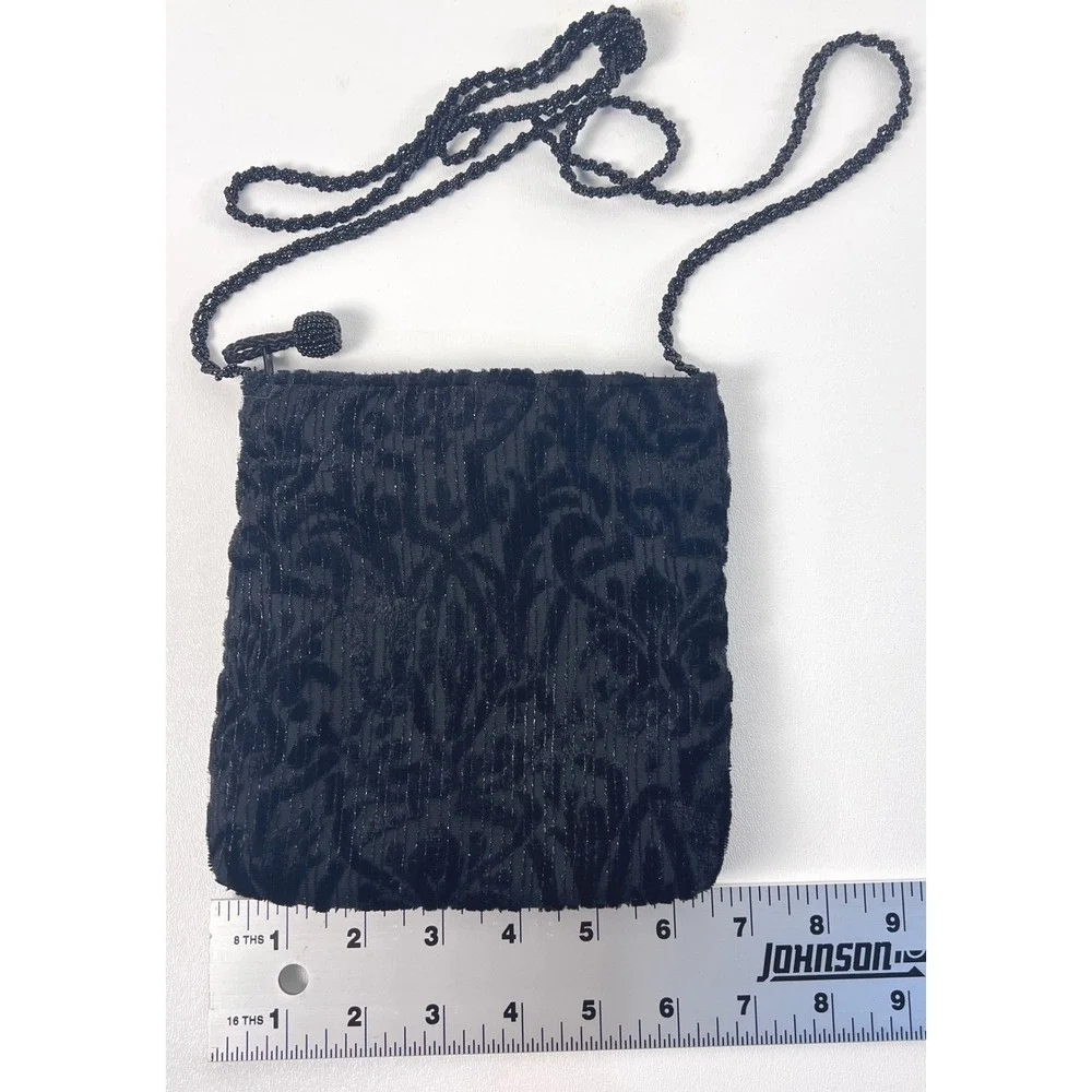 Crossbody Cocktail Evening Bag Womens Black Velvet Beaded Brocade Whimsigoth 7
